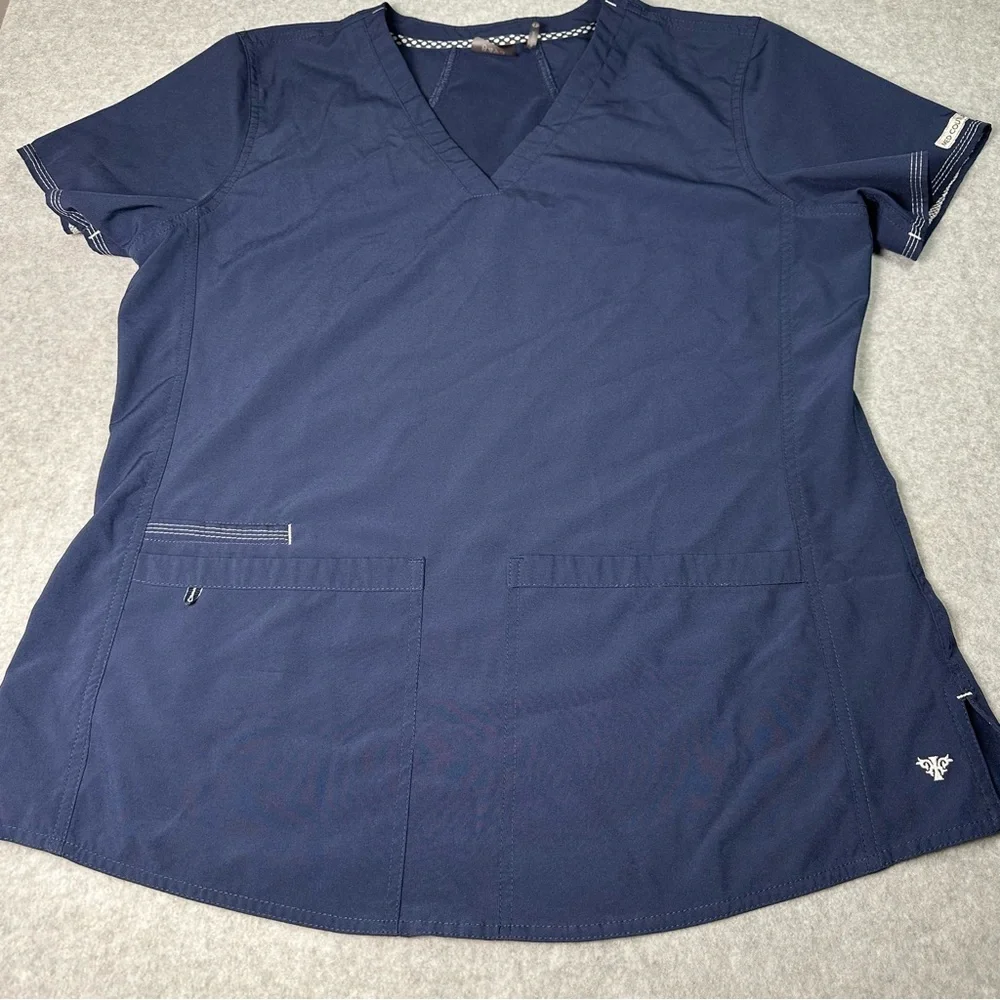 Med Couture Women's L Deep Blue Short Sleeve Scrub Top - Picture 1 of 11